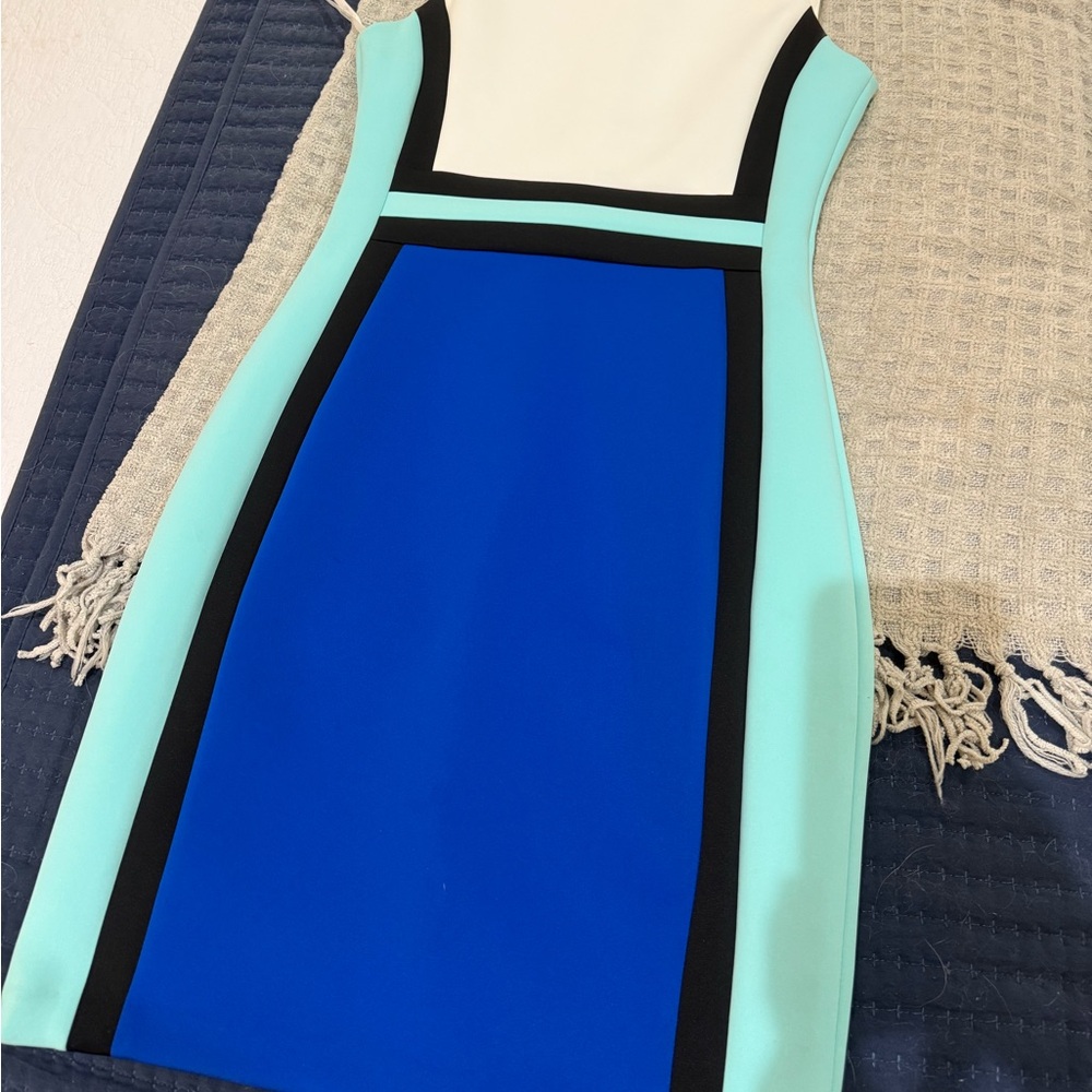 Calvin Klein Blue and White Colorblock Dress